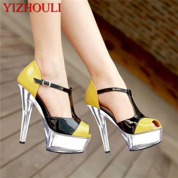 

women's high heels stilettos open-toed sandals fashion red wedding platform shoes 15cm, Black