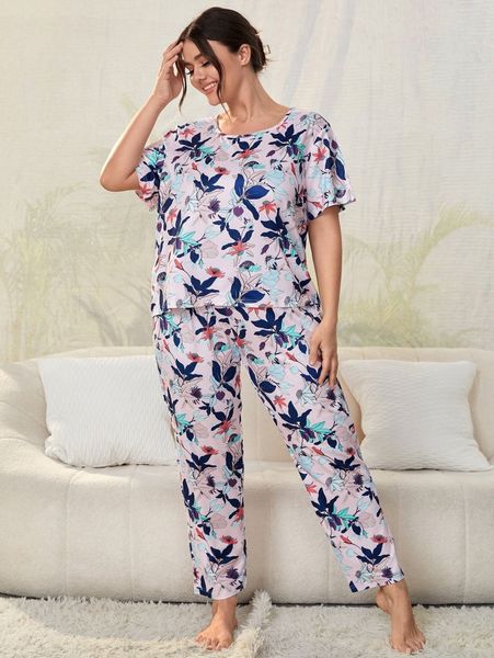 

plus allover floral print pj set h2ev#, Black;white