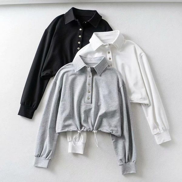 

women's hoodies & sweatshirts 2021 autumn pullover fold-down collar slim fit womens hem drawstring short navel hoodie products /40, Black