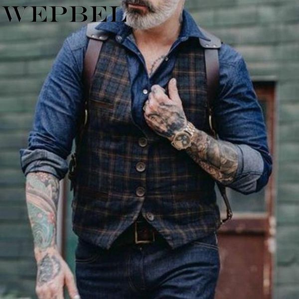 

men autumn winter retro slim casual lattice suit vest men's waistcoat brand european style plaid vintage business vests, Black;white