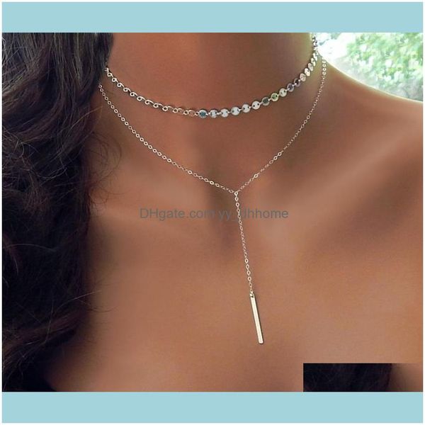 

chokers necklaces & pendants jewelrychokers womens fashion jewelry colar 1pc european simple gold sier plated multi layers bar coin necklace, Golden;silver