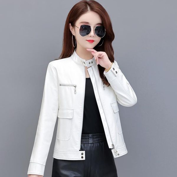 

women's leather & faux 4xl large size pu jacket women autumn 2021 female clothing short slim spring coat motorcycle jackets, Black