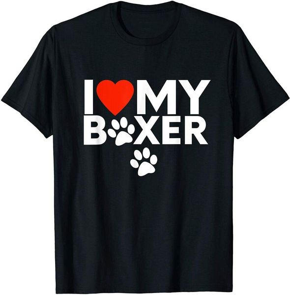 

i love my boxer dog t shirt with red heart and paw prints size s-5xl, White;black
