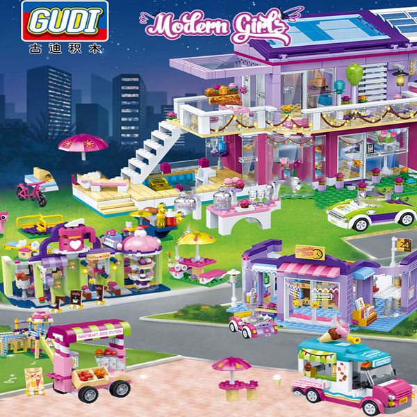 

Amusement Park Compatible Friends Girls Club Model Building Blocks City Store Princess Party Brick ice cream cafe