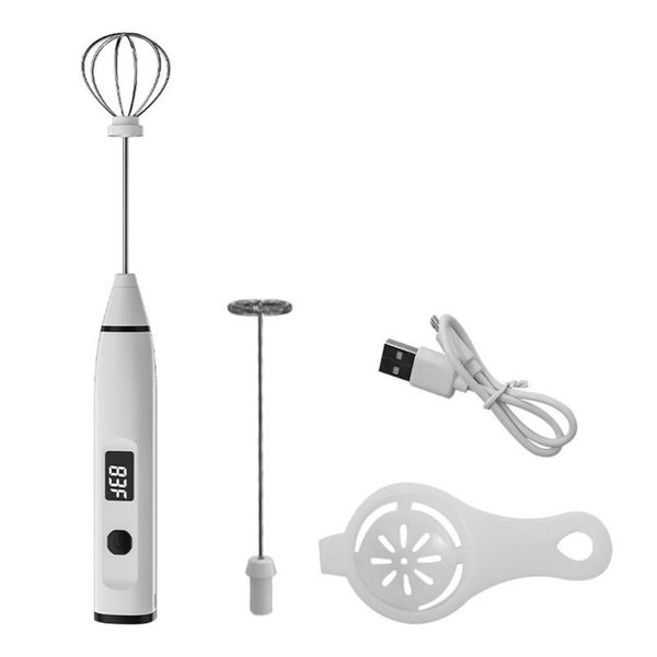 

blender usb rechargeable double spring whisk head electric milk frother two speeds stainless steel handheld drinking mixer