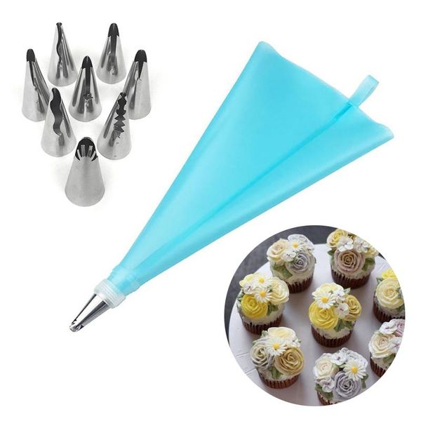 

baking & pastry tools 10 pcs/set kitchen accessories cream bag + 8 stainless steel nozzle set silicone diy cake decorating