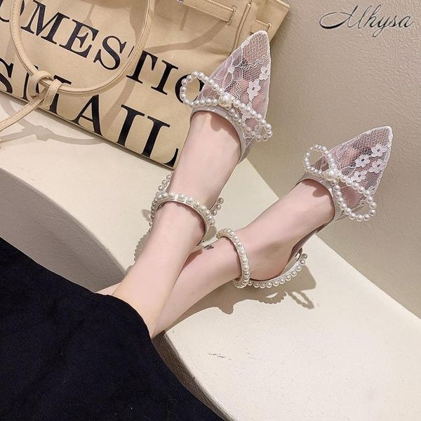 

year summer fashion comfortable women's shoes bowknot pearl sandals pointed mesh casual stiletto high heels dress, Black