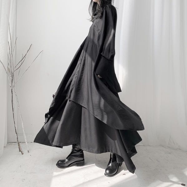 

High fashion black-waisted high-waisted female skirts frilly fake two parts skirt hk004