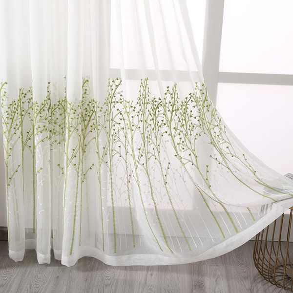 

curtain & drapes green leaves embroidered tulle curtains for living room bedroom window treatments pastoral sheer voile kitchen decor