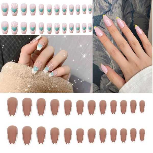

false nails 2021 manicure press on nail wearable extension french line 24pcs artificial fake detachable acrylic tips, Red;gold