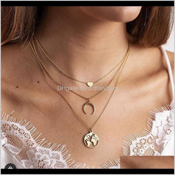 

necklaces & pendants drop delivery 2021 women bohemian heart crescent map style pendant necklace creative retro alloy metal multilayer clavi, Silver