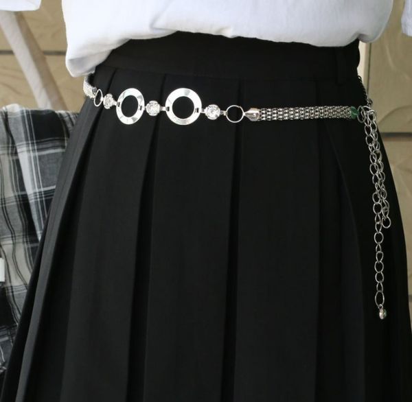 

european and american fashion women's metal waist belts simple versatile circle decorative belt, Black;brown