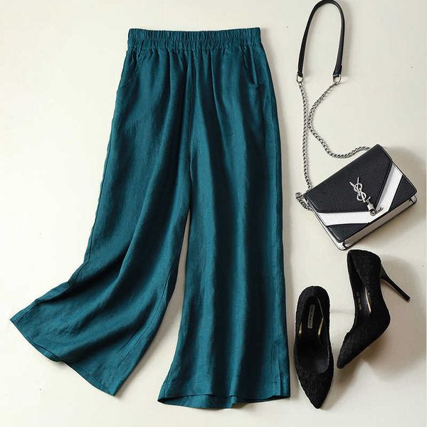 

women's pants & capris women linen calf length pant summer oversized wide leg casual fashion japan solid color elastic waist trousers o, Black;white