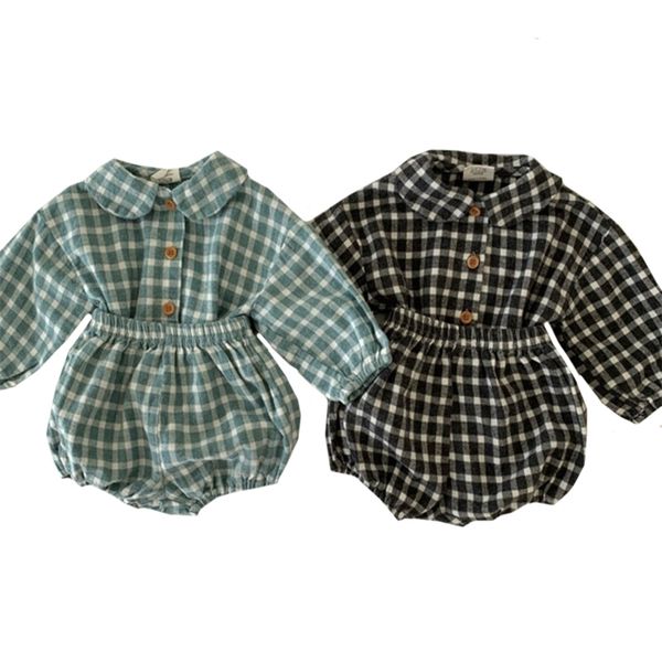 

girl baby clothing plaid full sleeve shirt and bloomer 2 pcs autumn boys clothes fashion toddler girls set 210417, White