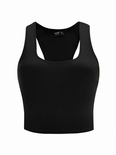 

plus solid crop tank f86d#, Black