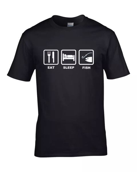 

eat sleep fish- angling, fishing, hobby, sport- mens t-shirt, White;black