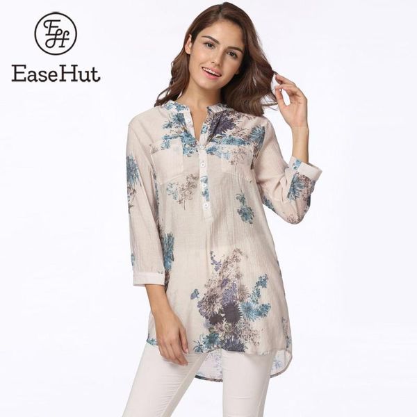 

easehut 2021 women summer blouse elegant floral printed 3/4 sleeve casual long shirts 5xl plus size blouses blusas women's &, White