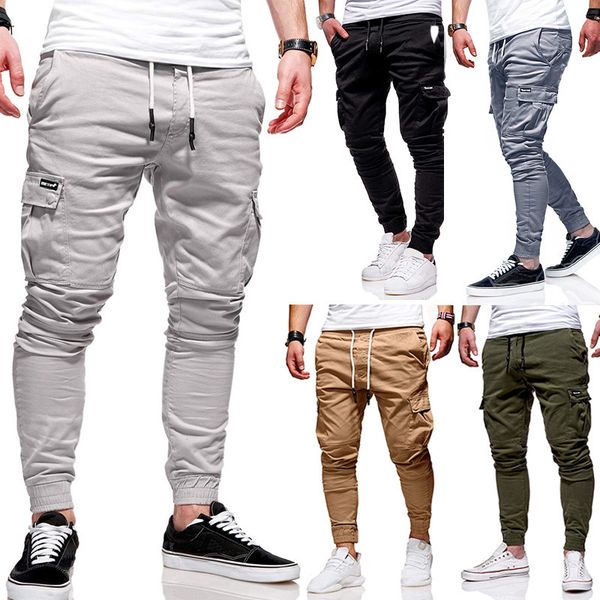 

men's pants 2021 muscle boys fitness sports small legged overalls leisure, Black
