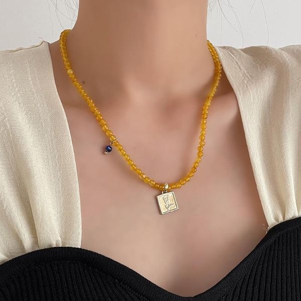 

chains srcoi ins multiple colors natural stone beaded chain chokers necklace with coin medallion charm pendant for women trendy jewelry, Silver