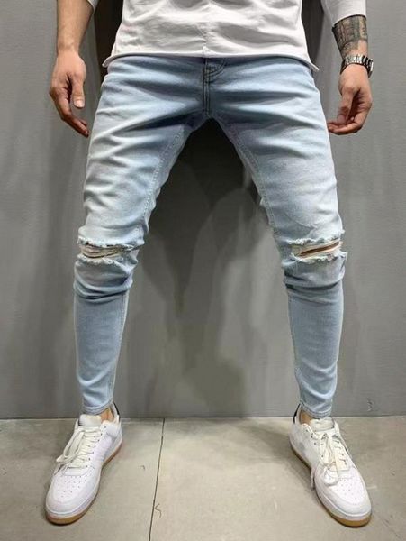 

romwe guys light washed ripped jeans h3nn#, Blue