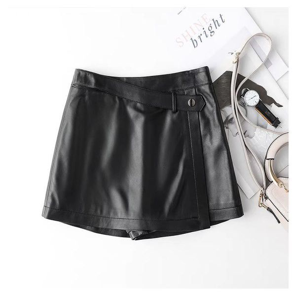 

women's shorts women 2021 autumn winter slim high waist solid color womens korean belt genuine leather short trousers, White;black