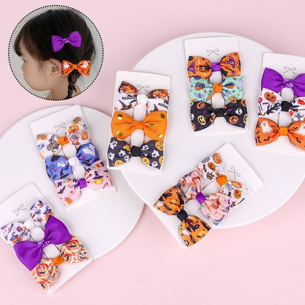 

children's cute cartoon halloween hair clip western style printed bow hairpin festival fashion bowknot barrette hair accessories, Slivery;white