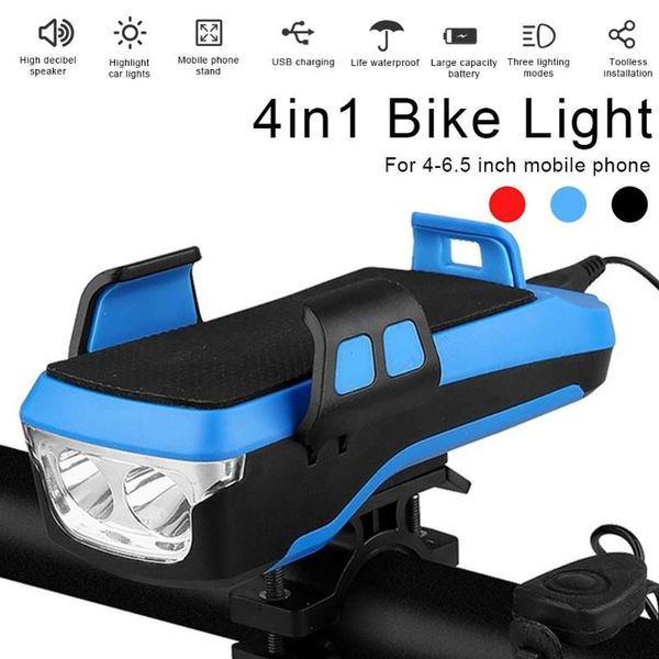 

bicycle light waterproof multifunction 4 in 1 bike cycling led headlight speaker phone bracket holder usb rechargeable lights