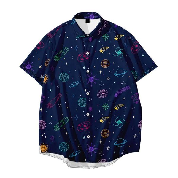 

men's casual shirts 2021 short sleeve lapel shirt large size starry sky 3d printed with pocket, White;black
