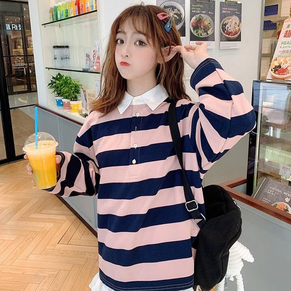 

women's sweaters sweater for women 2021 korean style loose bf thin student striped ins early autumn coat long sleeve color contrast, White;black