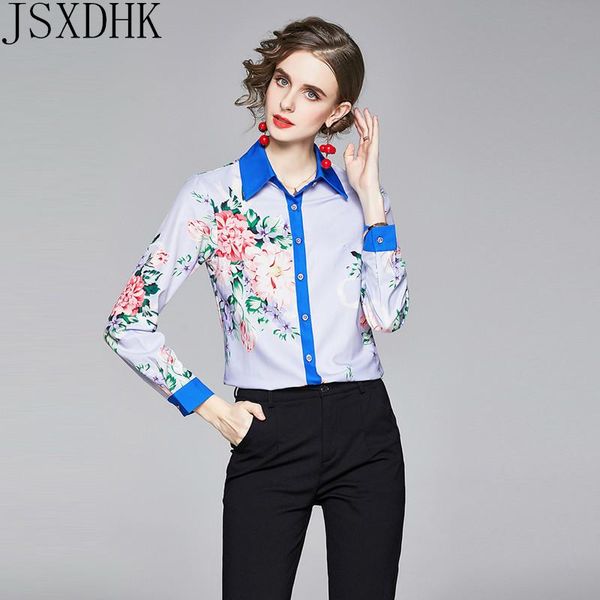 

women vintage floral print runway long sleeve casual blouse female ladies work wear office shirts autumn ropa de mujer 2021 women's bl, White