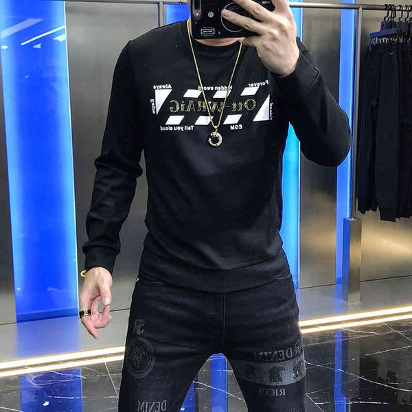 

hoodies autumn custom letter warm impression superior versatile around neck male fashion shirt, Black