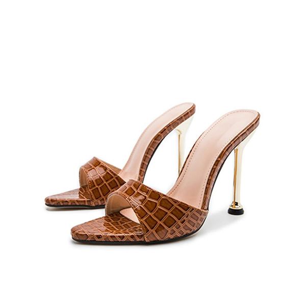 

ladies slippers plus size snake print lace-up muller high heels sandals flip-flops pointed party shoes women dress, Black