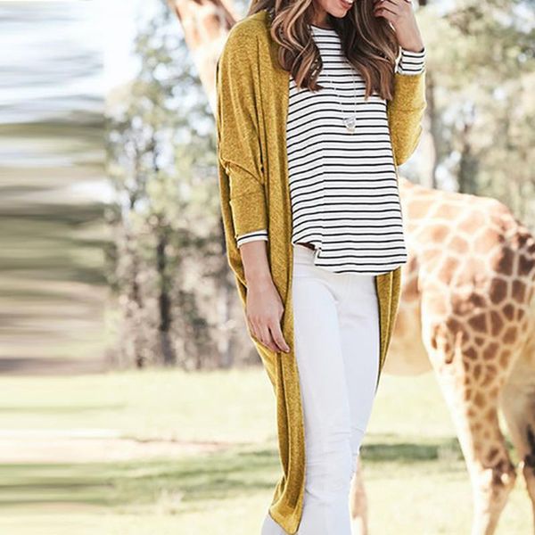 

women's jackets women casual long loose coat pure color turn down collar sleeve thin outwear cardigan autumn winter jacket, Black;brown