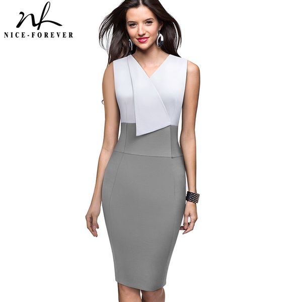 

nice-forever elegant women wear to work patchwork summer vestidos business bodycon vintage ruffle office dress b529 210419, White