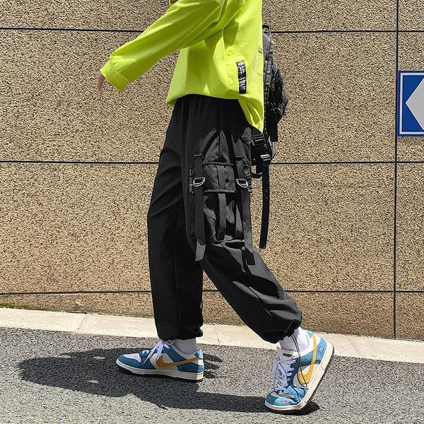 

men's pants summer 2021 thin cargo straight leg loose fashion casual nines, Black