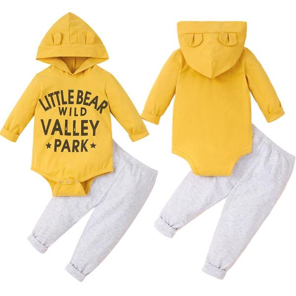

clothing sets 2pcs toddler long sleeve baby girls hooded romper trousers yellow letter printed outfits born t-shirt pants set, White