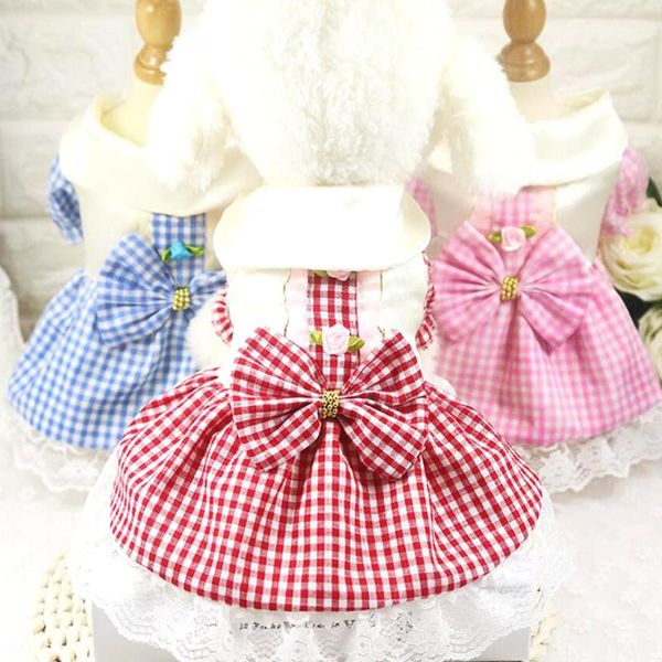 Vestuário de cão 2021 verão animal de estimação xadrez vestido tutu princesa vestidos moda roupas para cães pequenos yorkie xs-xxl y174