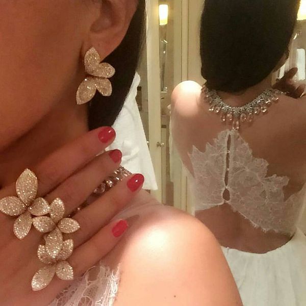 

godki brand butterfly fashion popular luxury flower leaf full mirco pave cubic zircon earrings jewelry for women 38cm*39cm, Silver