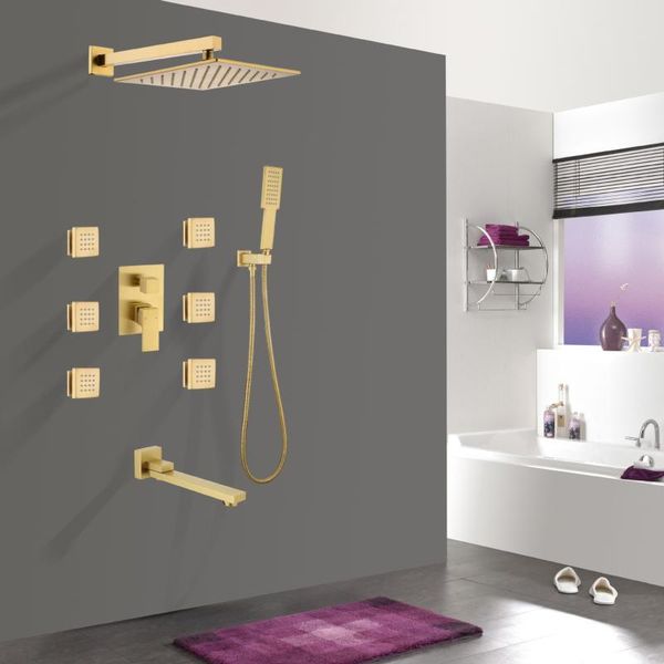 

bathroom shower sets wall mounted brass faucet set multi-function luxury rainfall complete cold water gold black