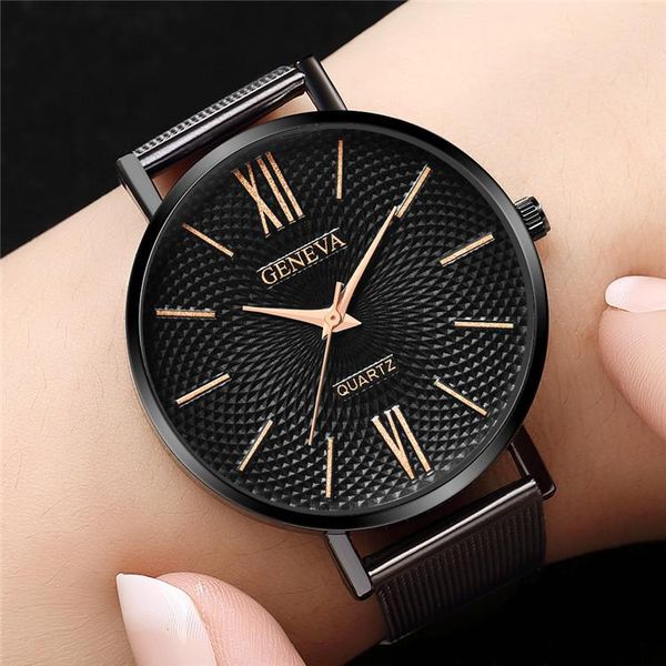 

wristwatches geneva fashion ladies watch black stainless steel mesh belt clock women watches relogios unique design casual wristwatch gift, Slivery;brown