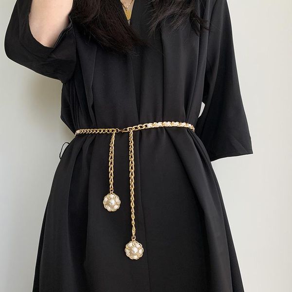 

belts 2021 fashion jewelry pu leather chain flower belt accessories for women, Black;brown