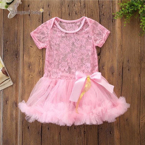 

infant newborn baby girl pink flower lace dress summer bowknot princess dresses vestidos bebe girl gown ruffle tutu party dress, Red;yellow