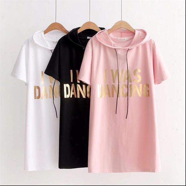 

plus size cotton hooded womens t shirt collar letter print short sleeve white amp black pink long summer