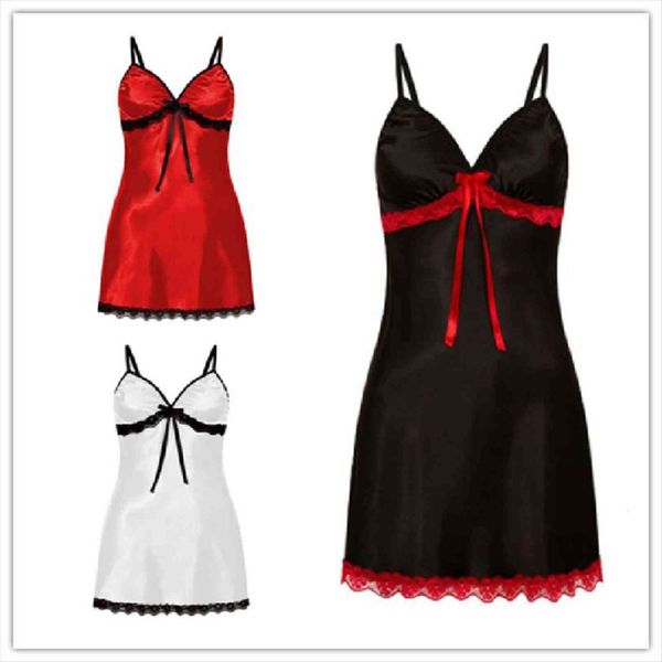 

night dress cotton sleeping women sleepwear satin see through nightwear lace suspender slipdress multicolor large size nightdress 3xl, Black;red