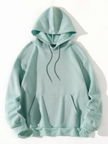 

kangaroo pocket drop shoulder thermal lined hoodie m43k#, White;black