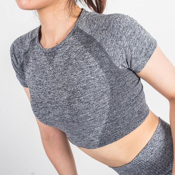 

yoga outfit infilar short sleeve shirts crop seamless causal breathable sportswear fitness sport gym clothes