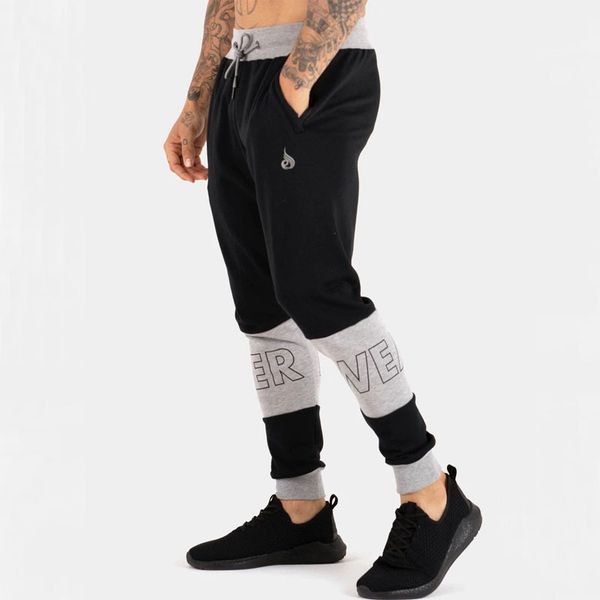 

men's pants muscle fitness brothers spring and autumn sports casual small foot cotton bunched running splicing, Black