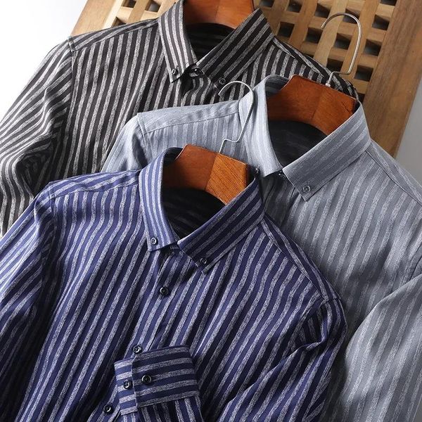 

men's casual shirts 2021 men shirt striped commuter business lapel long-sleeved spring fall, White;black