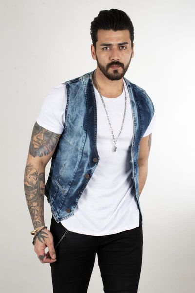 

men's vests deepsea laser cut button jeans cepken vest 2100448, Black;white