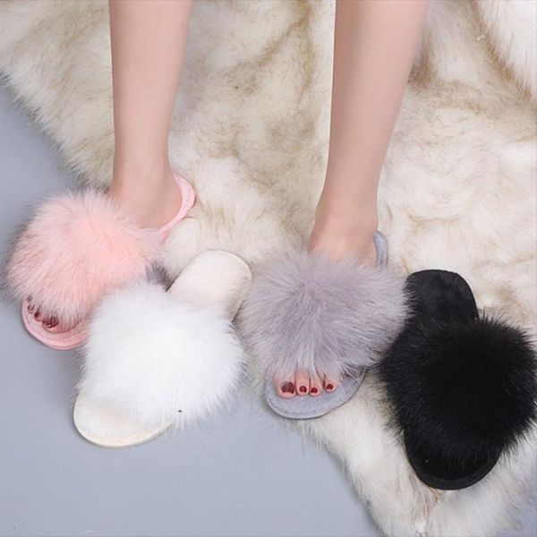 

slippers ladies fur home warm faux flip-flops bedroom flat shoes over-the-indoor winter 2021, Black